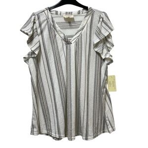Flower & Feather Flitter Sleeve Striped Blouse Size 2X NWT